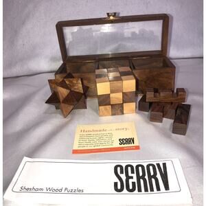 Puzzles Sheesham Wood Hand Carved 3 in case Brain Teaser Burr Serrv